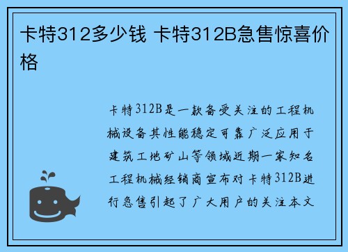 卡特312多少钱 卡特312B急售惊喜价格